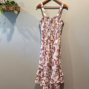 Grace Karin Flowy Paisley Floral Boho Print Dress Pleated Bottom Cinched Top